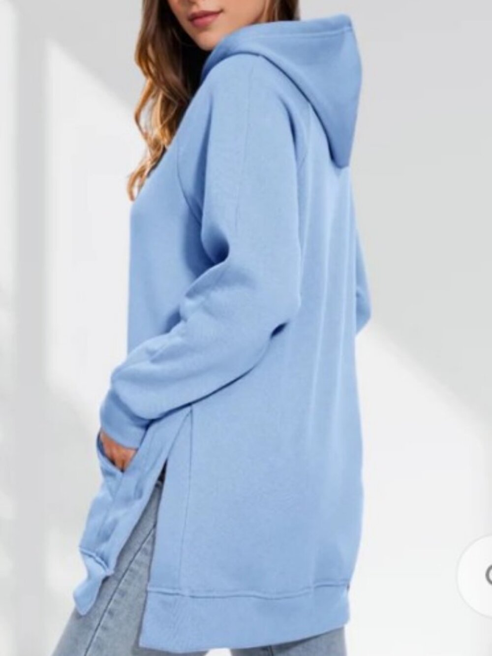 The Warmy Oversized Fleece Long Comfy Hoodie Sweatshirt  Light Blue NEW  sz S - Picture 2 of 2